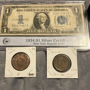 1934 $1 Silver Certificate and Antique Coins